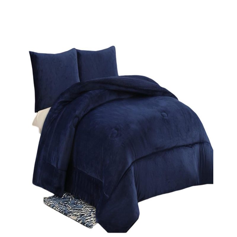 GENERICO - CUBRECAMA PLUSH CON CHIPORRO INVIERNO 2 PLAZAS AZUL