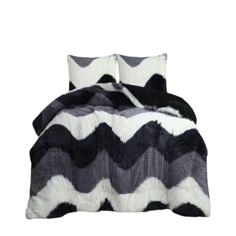 GENERICO - CUBRECAMA PLUSH CON CHIPORRO PELUDO INVIERNO 2 PLAZAS NEGRO