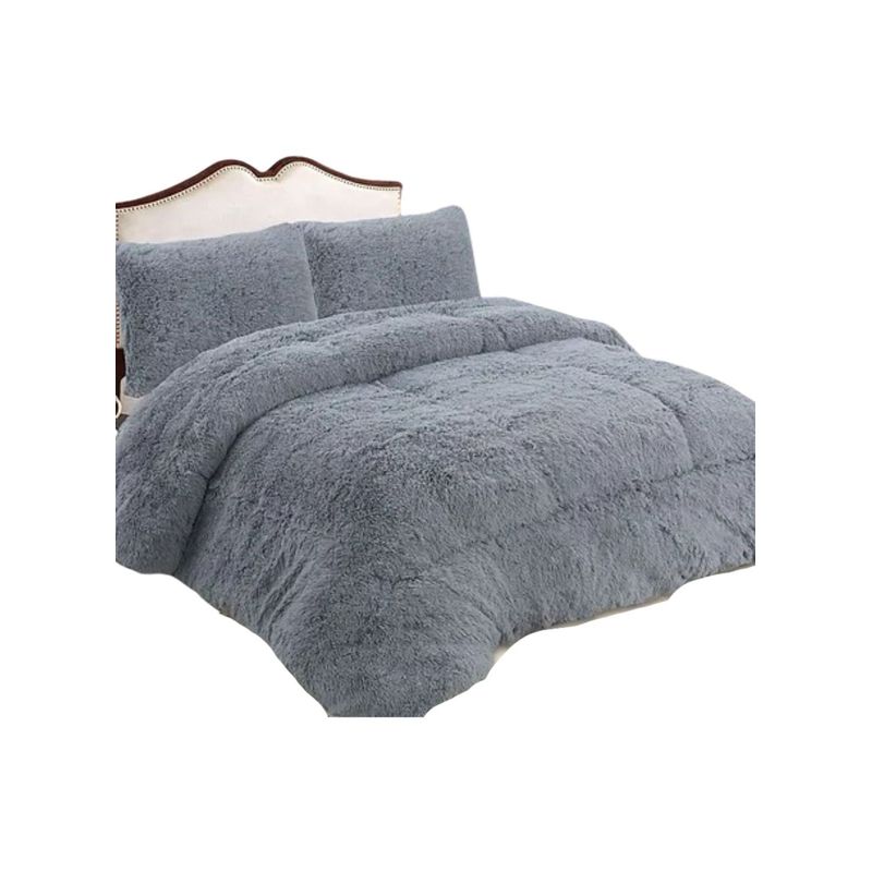 GENERICO - CUBRECAMA PLUSH CON CHIPORRO PELUDO INVIERNO 2 PLAZAS GRIS