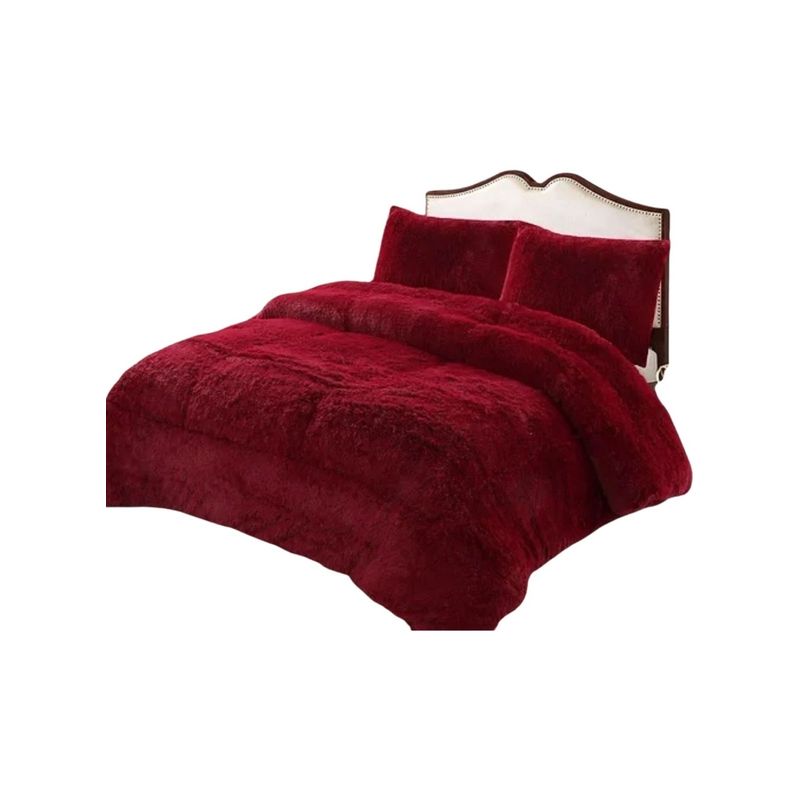 GENERICO - CUBRECAMA PLUSH CON CHIPORRO PELUDO INVIERNO 2 PLAZAS BURDEO