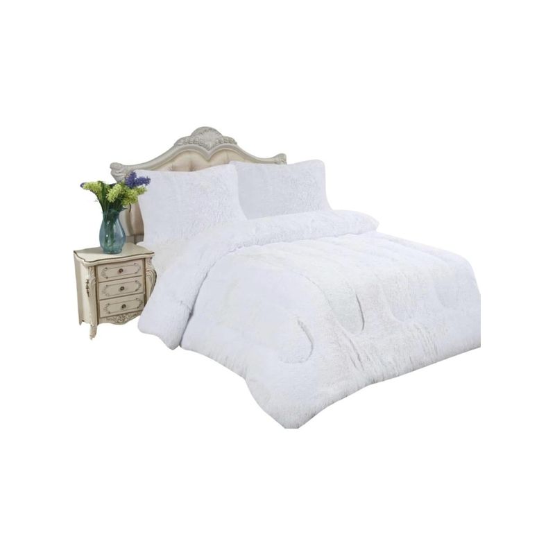 GENERICO - CUBRECAMA PLUSH CON CHIPORRO PELUDO INVIERNO 2 PLAZAS BLANCO