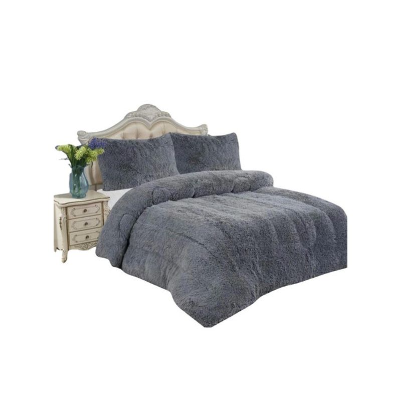 GENERICO - CUBRECAMA PLUSH CON CHIPORRO PELUDO INVIERNO 2 PLAZAS GRIS