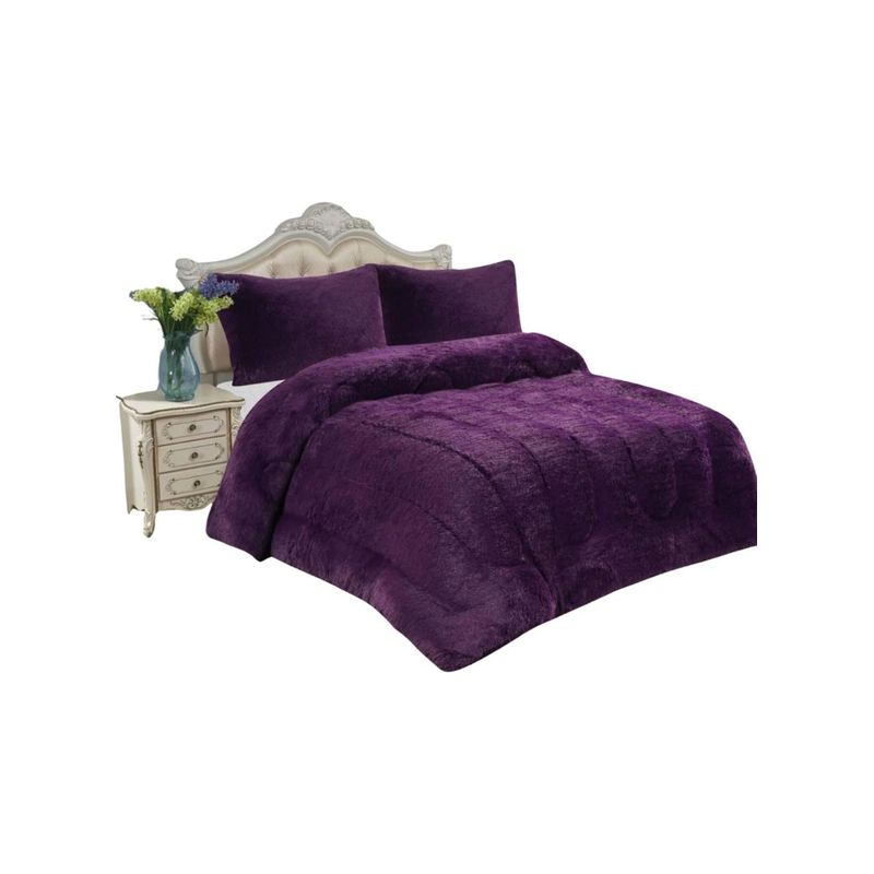 GENERICO - CUBRECAMA PLUSH CON CHIPORRO PELUDO INVIERNO 2 PLAZAS VIOLETA