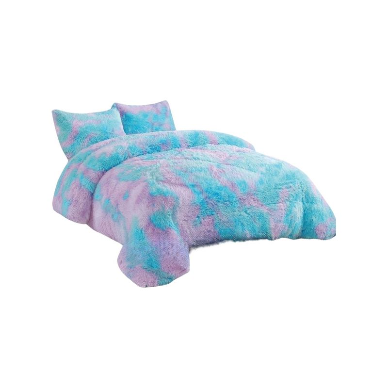 GENERICO - CUBRECAMA PLUSH CON CHIPORRO PELUDO INVIERNO KING AZUL