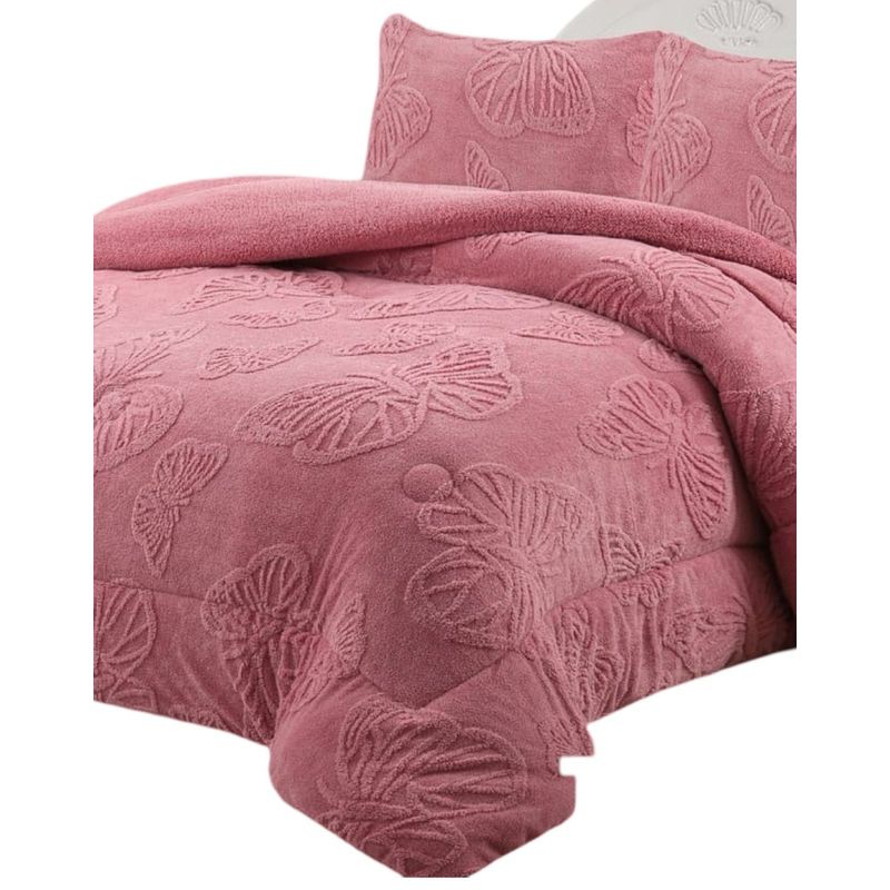 GENERICO - CUBRECAMA CHIPORRO DE INVIERNO DISEÑO MARIPOSA 2 PLAZAS M5 ROSA