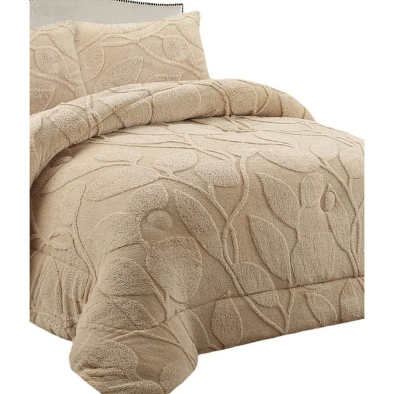 GENERICO - CUBRECAMA CHIPORRO DE INVIERNO DISEÑO HOJAS 2 PLAZAS BEIGE