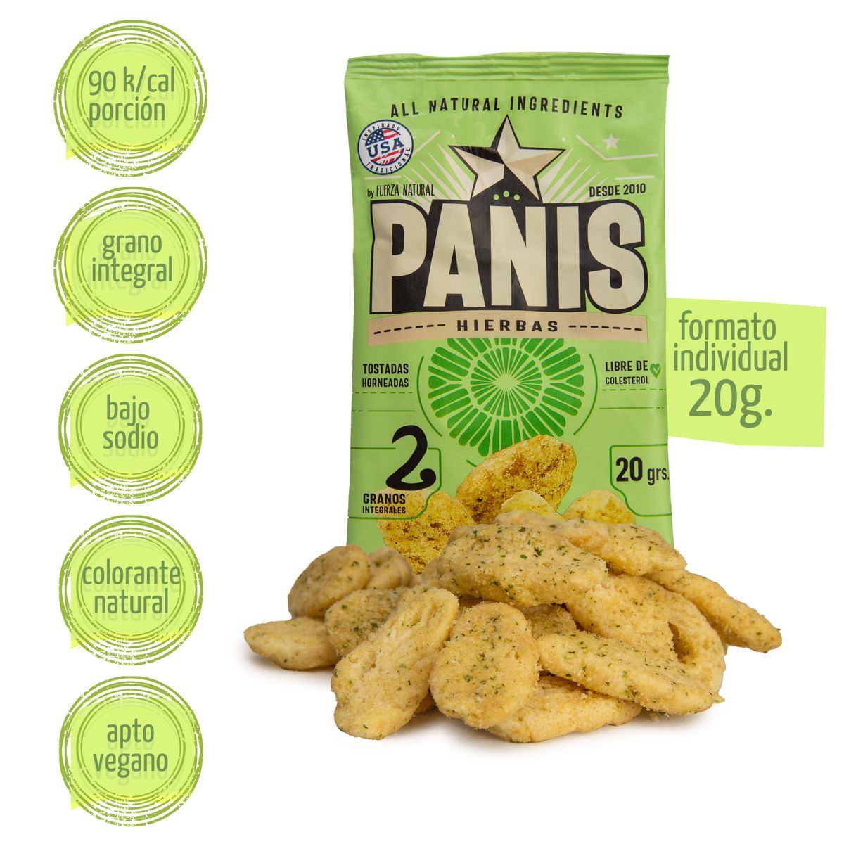 FUERZA NATURAL - Panis 20g Sabor Hierbas Snack Fuerza Natural Pack X12