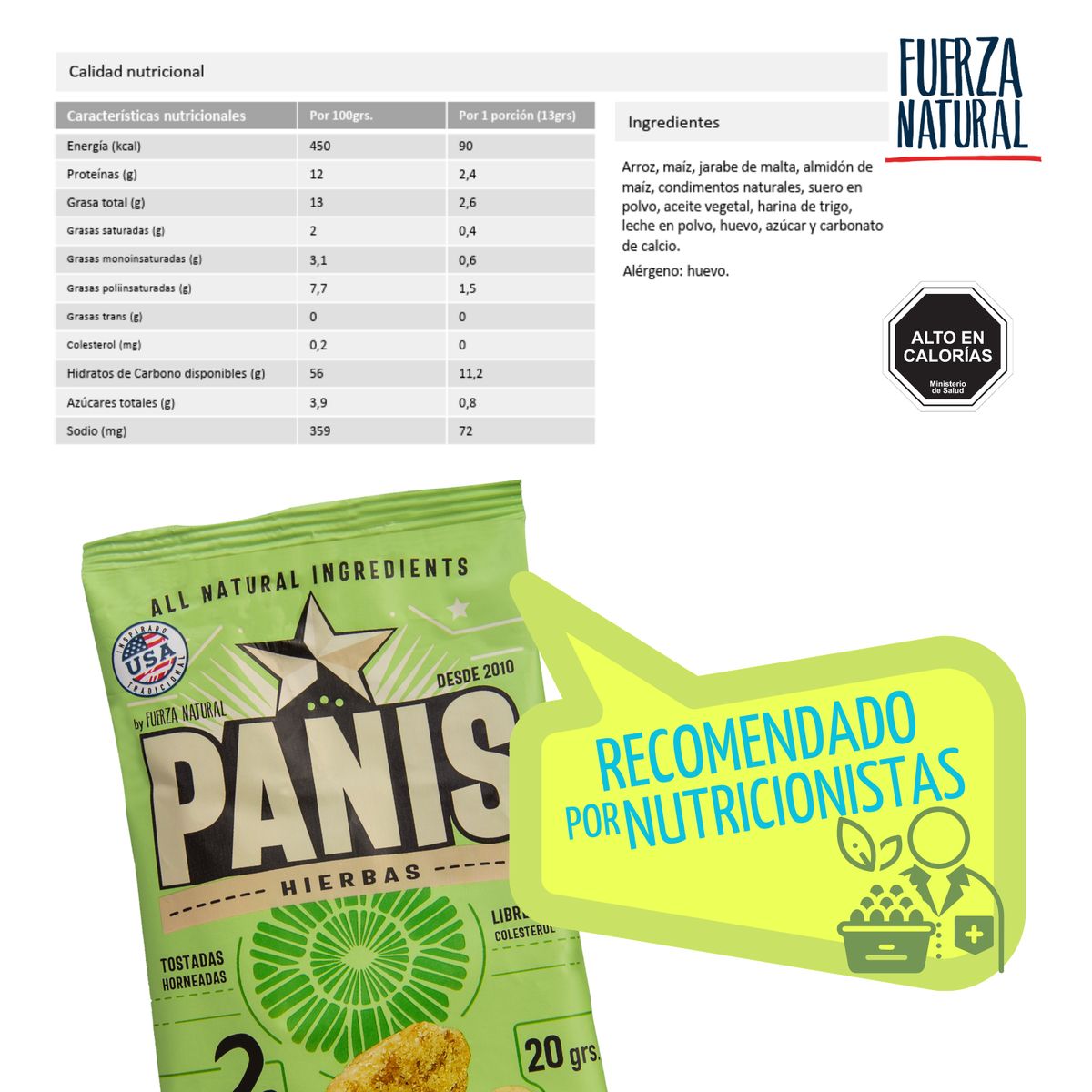 FUERZA NATURAL - Panis 20g Sabor Hierbas Snack Fuerza Natural Pack X12