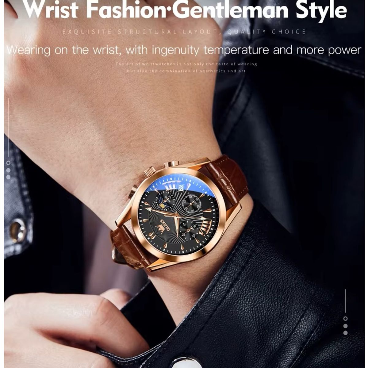 STARTECHOFFICE - Reloj Masculino de Alta Precisión Estilo Ejecutivo Cronógrafo Correa Cuero Resistente al agua 30m