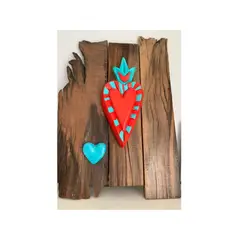 GENERICO - CUADRO DE CORAZONES RUSTICOS SOBRE MADERA