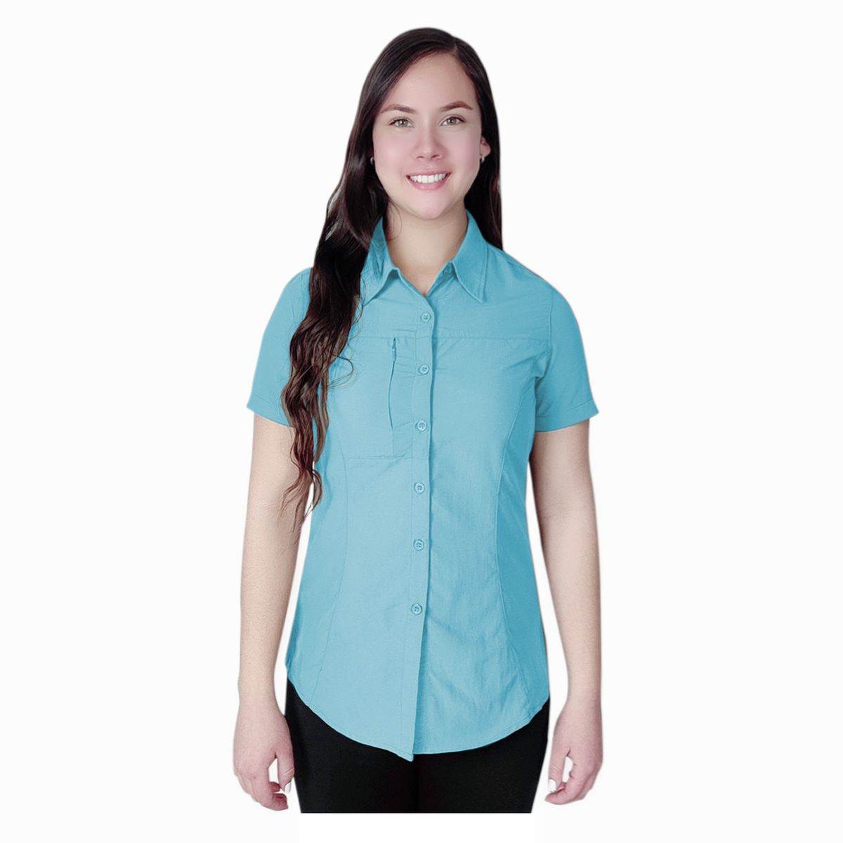 ANDESLAND OUTDOOR APPAREL - Blusa Trekking Ripstop Manga Corta UPF50 Fénec Celeste Mujer