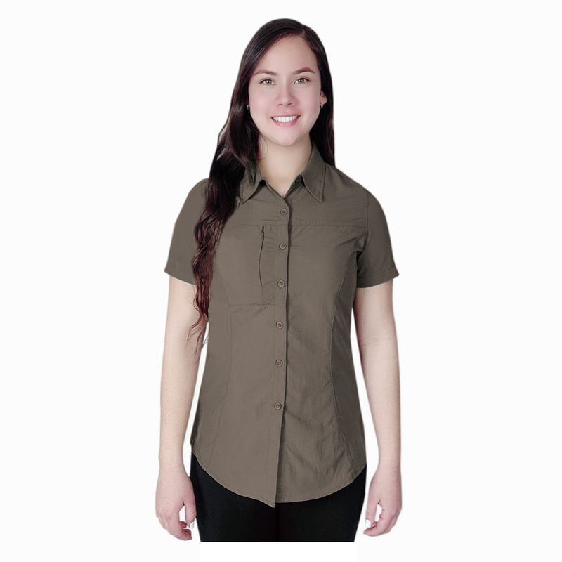 ANDESLAND OUTDOOR APPAREL - Blusa Trekking Ripstop Manga Corta UPF50 Fénec Khaki Mujer.-