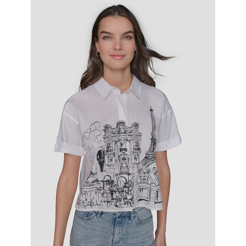 KARL LAGERFELD - Camisa cropped Paris scene
