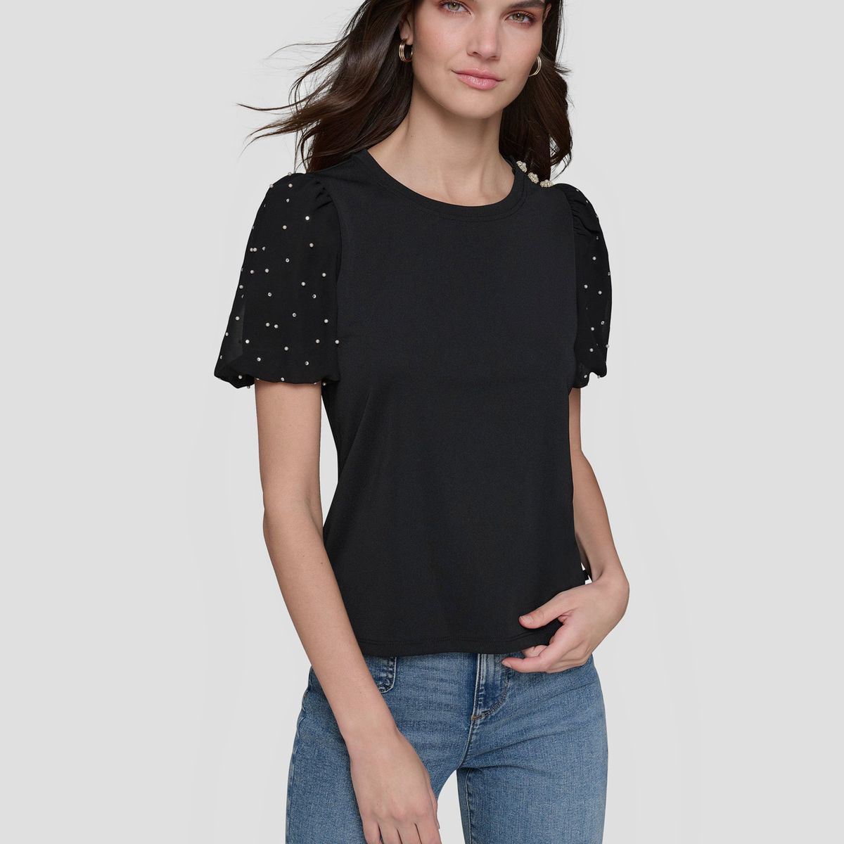 KARL LAGERFELD - Blusa con mangas abullonadas y pedrería