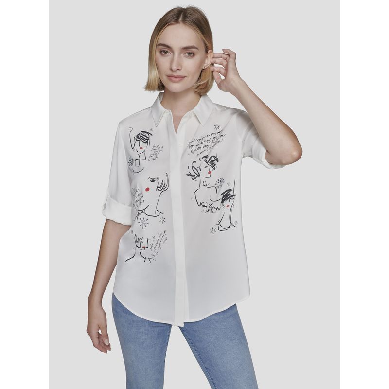 KARL LAGERFELD - Camisa de popelina con dibujo gráfico_.