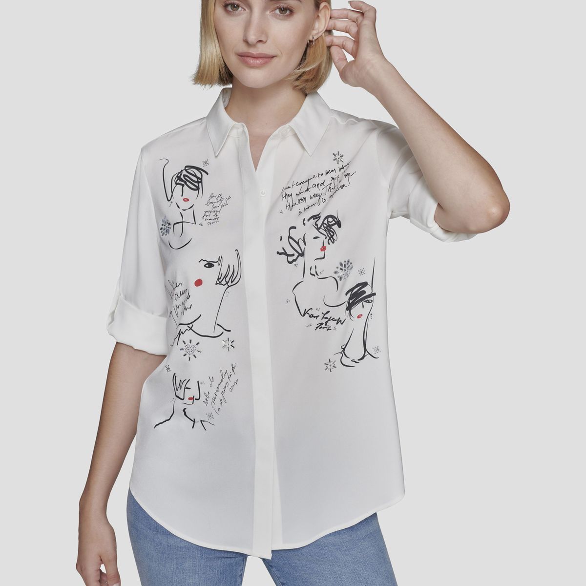 KARL LAGERFELD - Camisa de popelina con dibujo gráfico