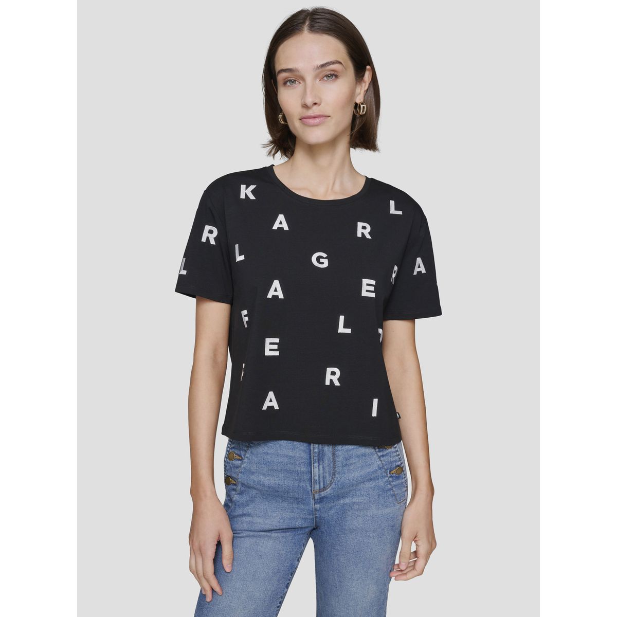 KARL LAGERFELD - Polera con letras dispersas tejidas