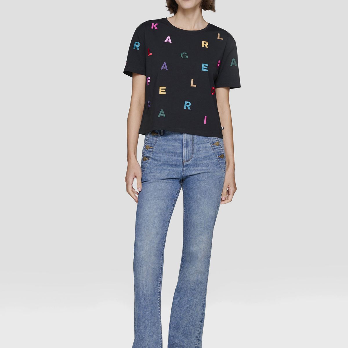 KARL LAGERFELD - Polera con letras dispersas tejidas