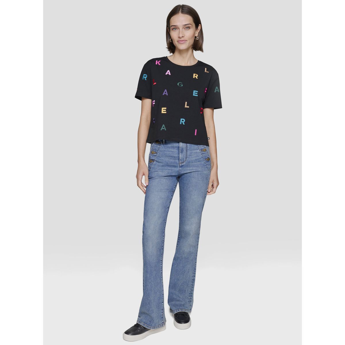 KARL LAGERFELD - Polera con letras dispersas tejidas