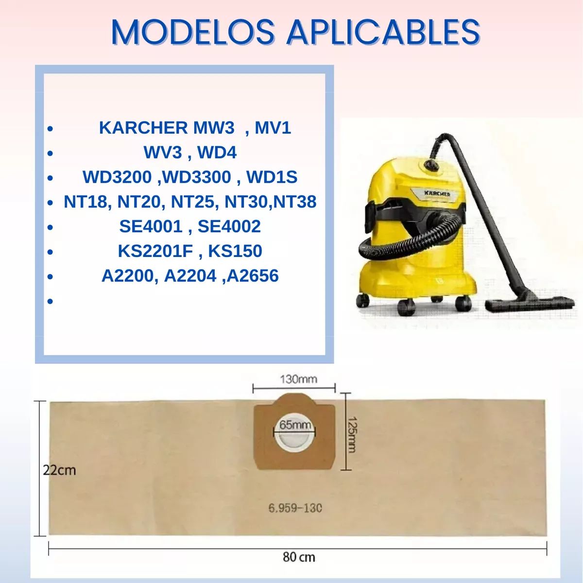 GENERICO - Set 5 Bolsas Papel Aspiradora Para Karcher Wd3-se4001-nt 20
