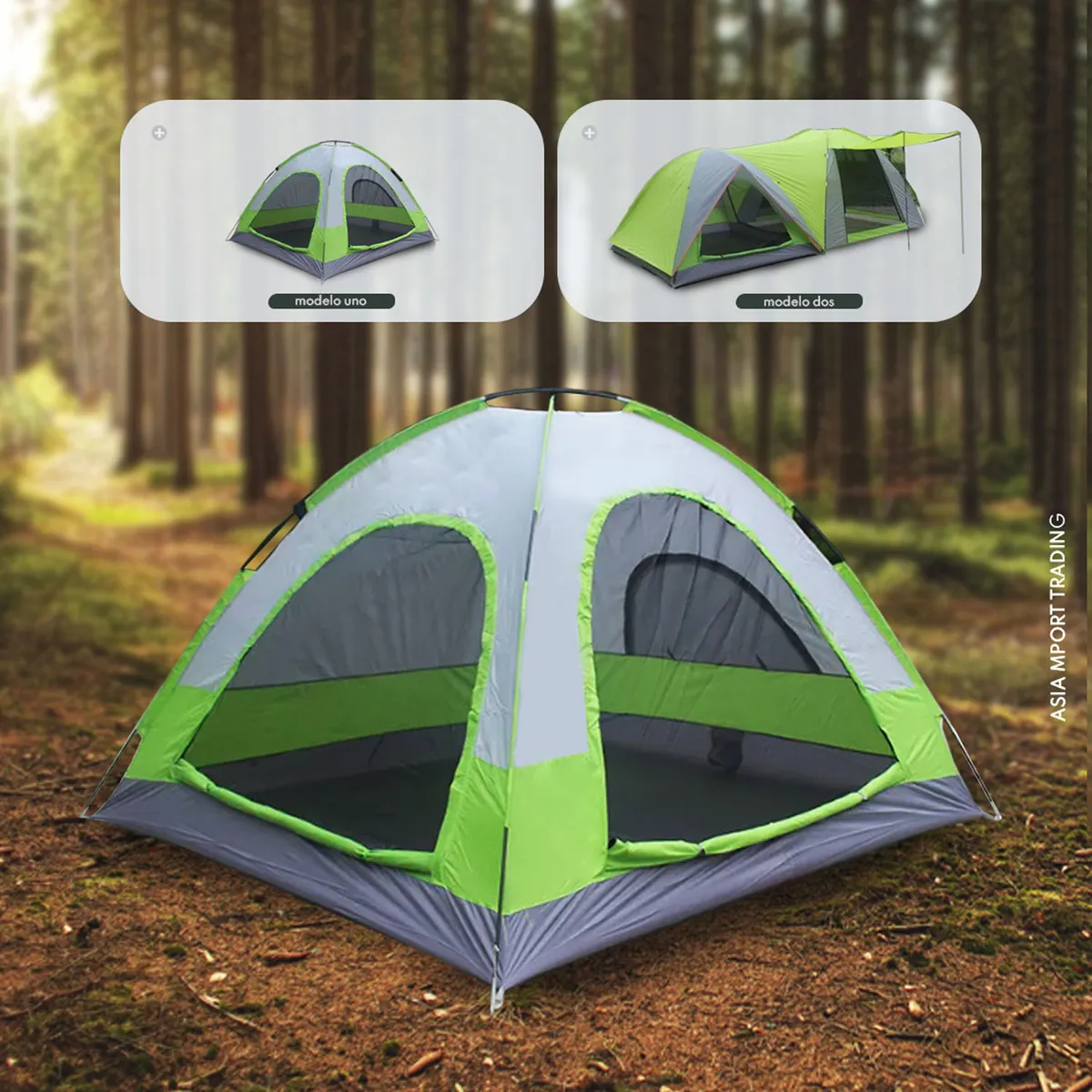 PWRFITNESS - Carpa Familiar Automática 4P 2 Ambientes Impermeable