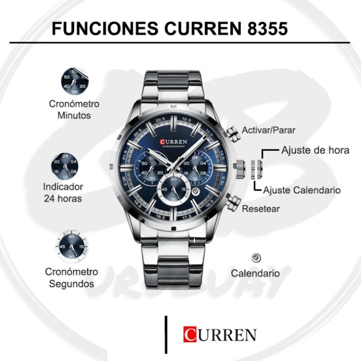 CURREN - Reloj Curren 8355 Color Metal Plateado Elegante