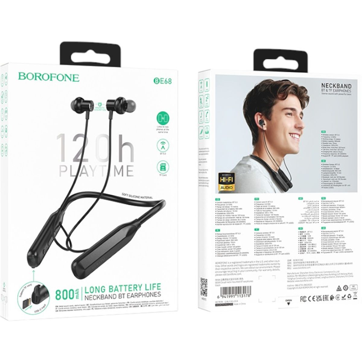 GENERICO - Audifonos Neckband Borofone BE68 Bluetooth 5.3 120h Conexion Dual y Memoria SD