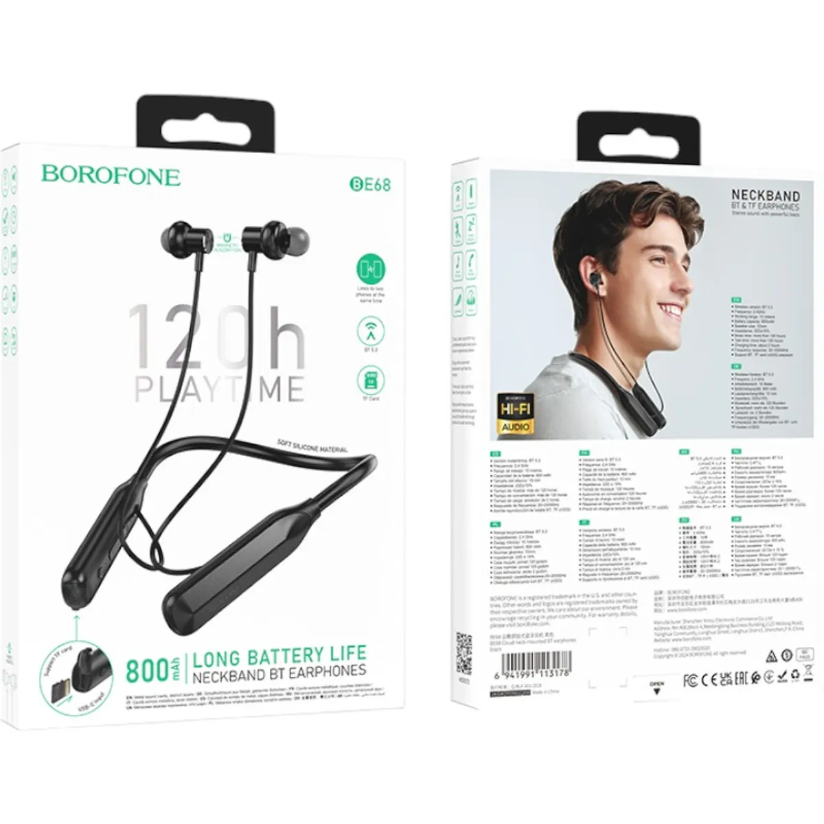 GENERICO - Audifonos Neckband Borofone BE68 Bluetooth 5.3 120h Conexion Dual y Memoria SD