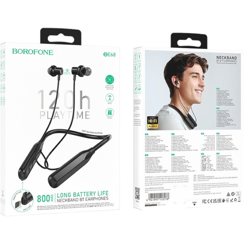 GENERICO - Audifonos Neckband Borofone BE68 Bluetooth 5.3 120h Conexion Dual y Memoria SD