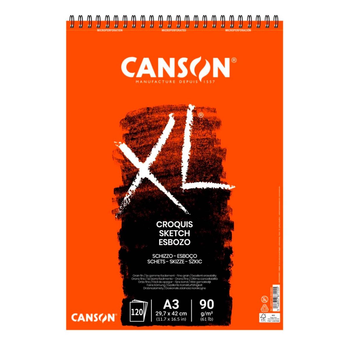 CANSON - Croquera Canson XL Croquis 90gr 120 hjs A3 (29.7x42cm)