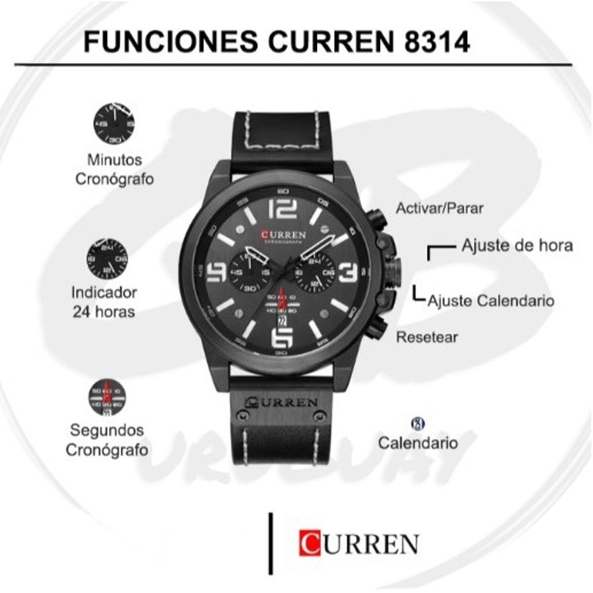 CURREN - Reloj Curren 8314 Hombre Elegante Pulsera Cuero Cuarzo Cronógrafo