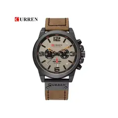 CURREN - 8314 Hombre Elegante Cuero Cafe Cuarzo Cronógrafo