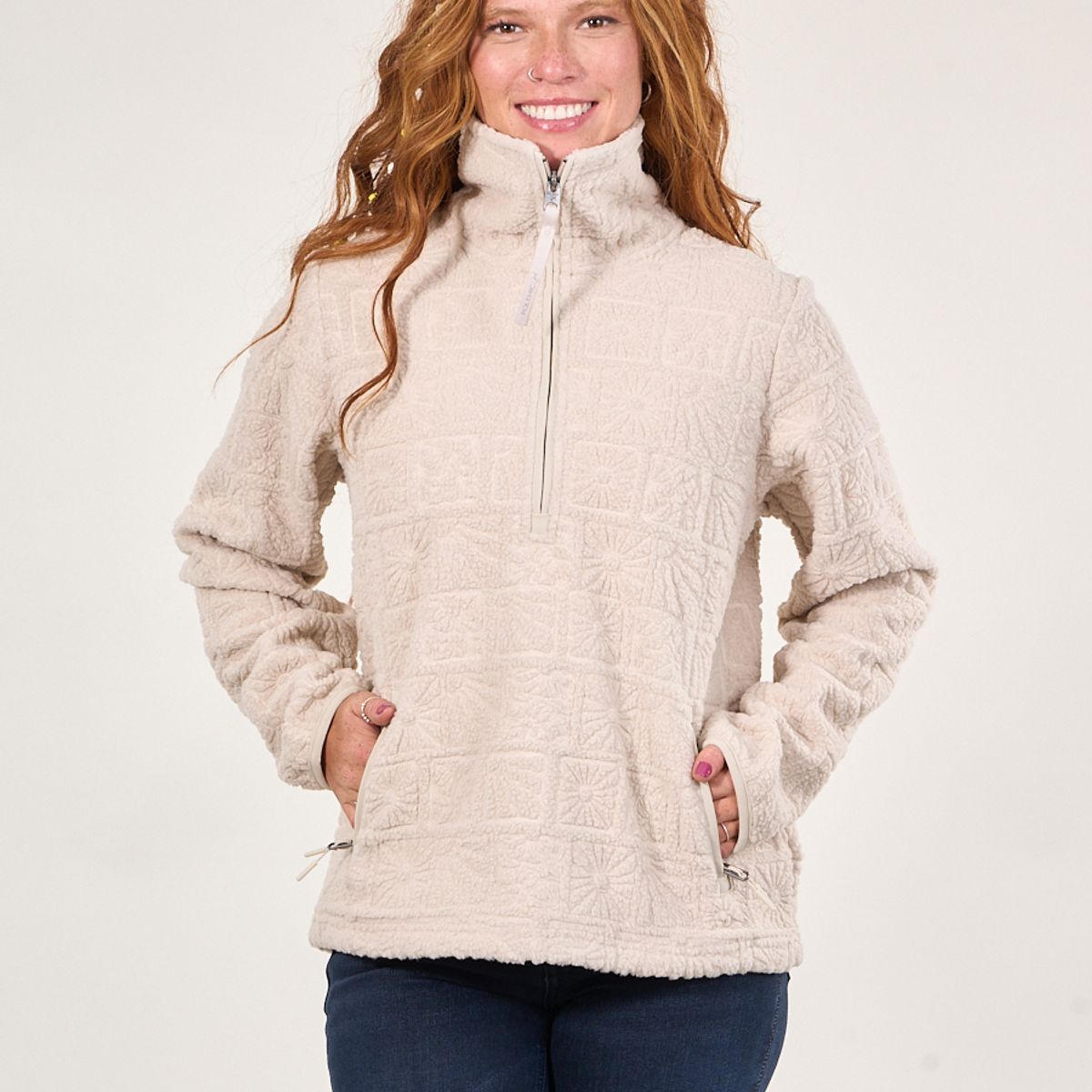 POLEMIC - Poleron sherpa hot print medio cierre Crudo mujer Polemic