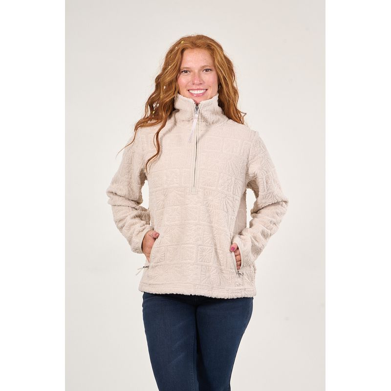 POLEMIC - Poleron sherpa hot print medio cierre Crudo mujer Polemic