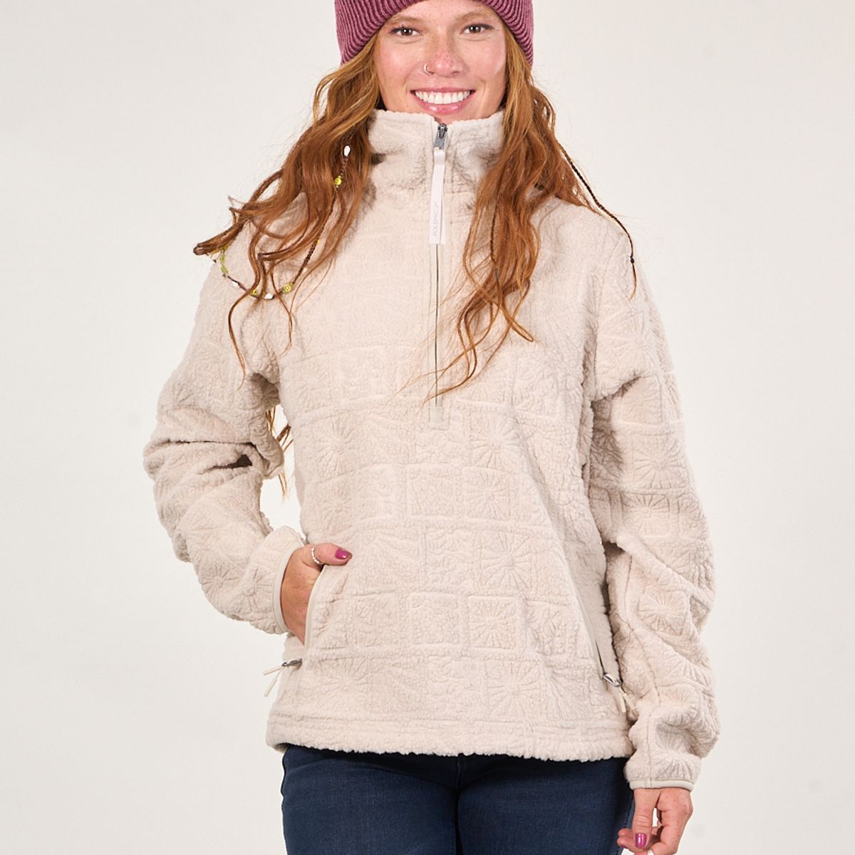 POLEMIC - Poleron sherpa hot print medio cierre Crudo mujer Polemic