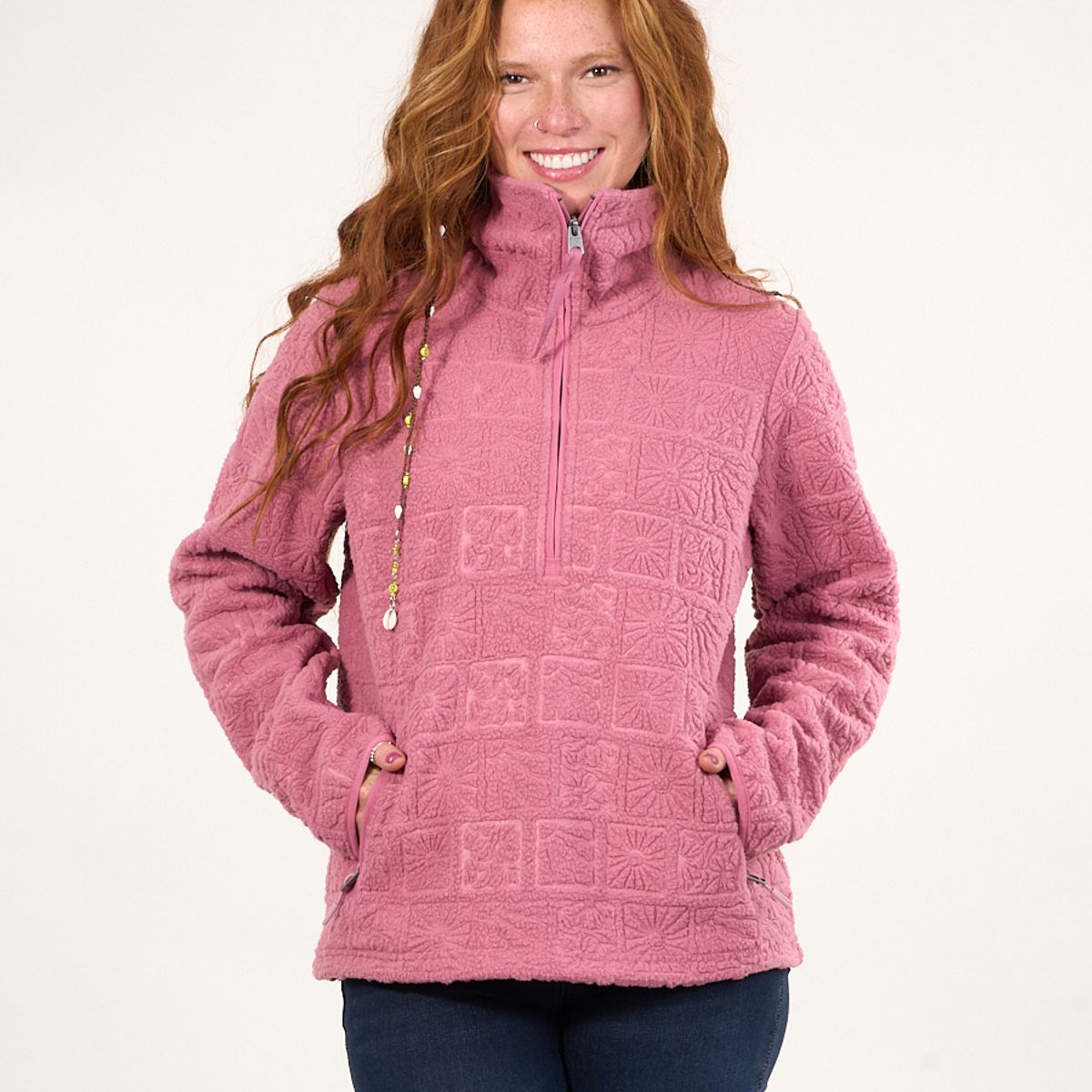POLEMIC - Poleron sherpa hot print medio cierre Rosa mujer Polemic