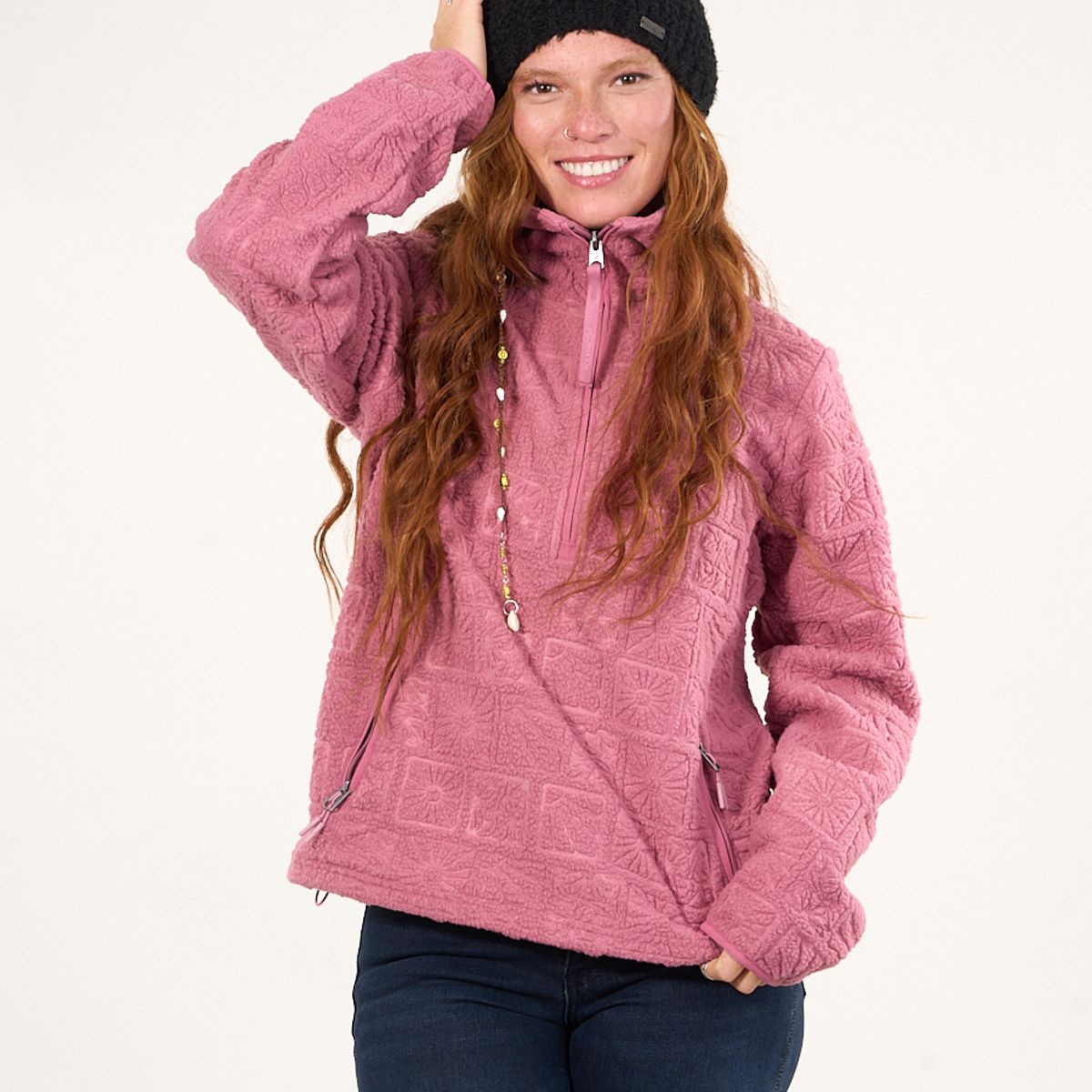 POLEMIC - Poleron sherpa hot print medio cierre Rosa mujer Polemic