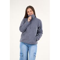 Poleron sherpa hot print medio cierre Azul mujer