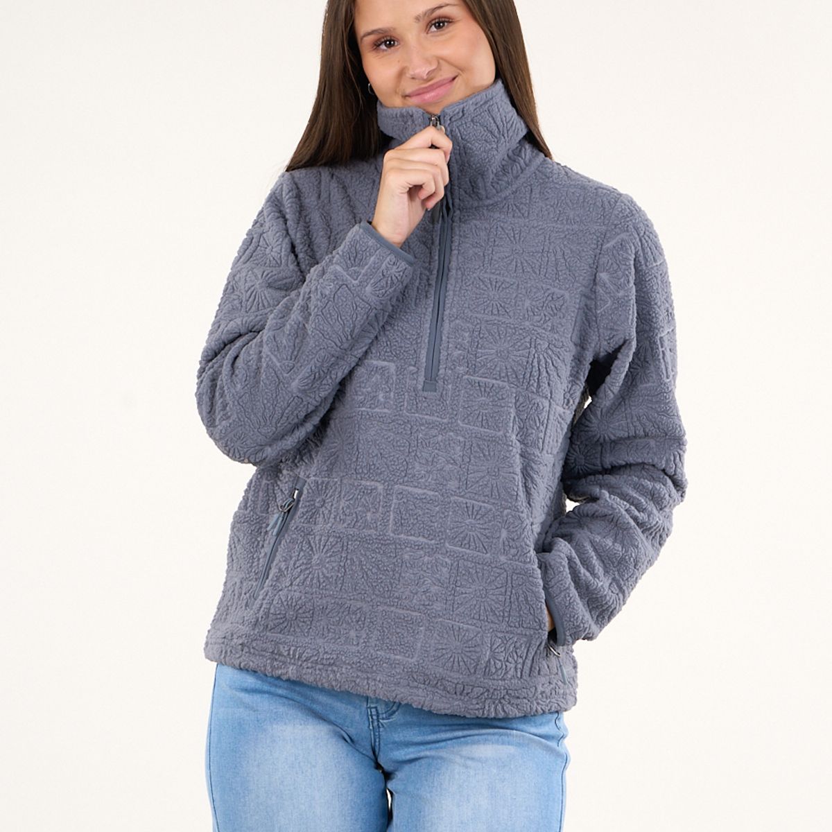 POLEMIC - Poleron sherpa hot print medio cierre Azul mujer Polemic