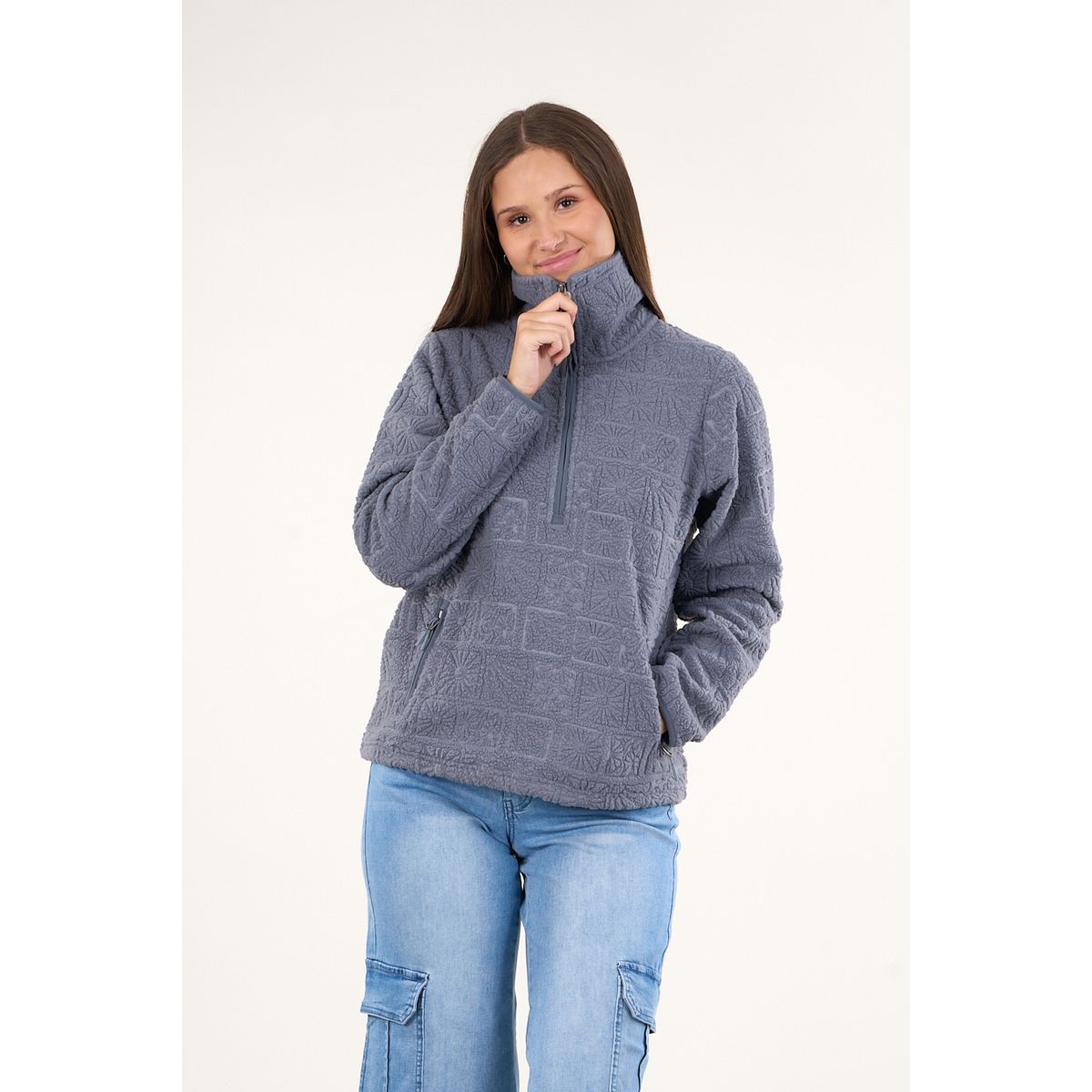 POLEMIC - Poleron sherpa hot print medio cierre Azul mujer Polemic