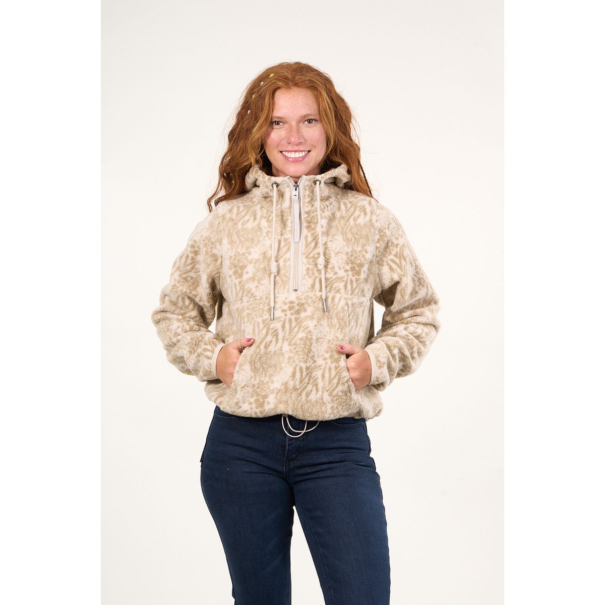 POLEMIC - Poleron polar full print medio cierre Beige mujer Polemic