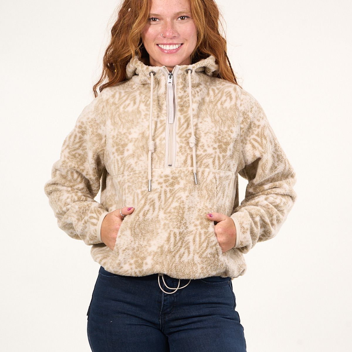 POLEMIC - Poleron polar full print medio cierre Beige mujer Polemic