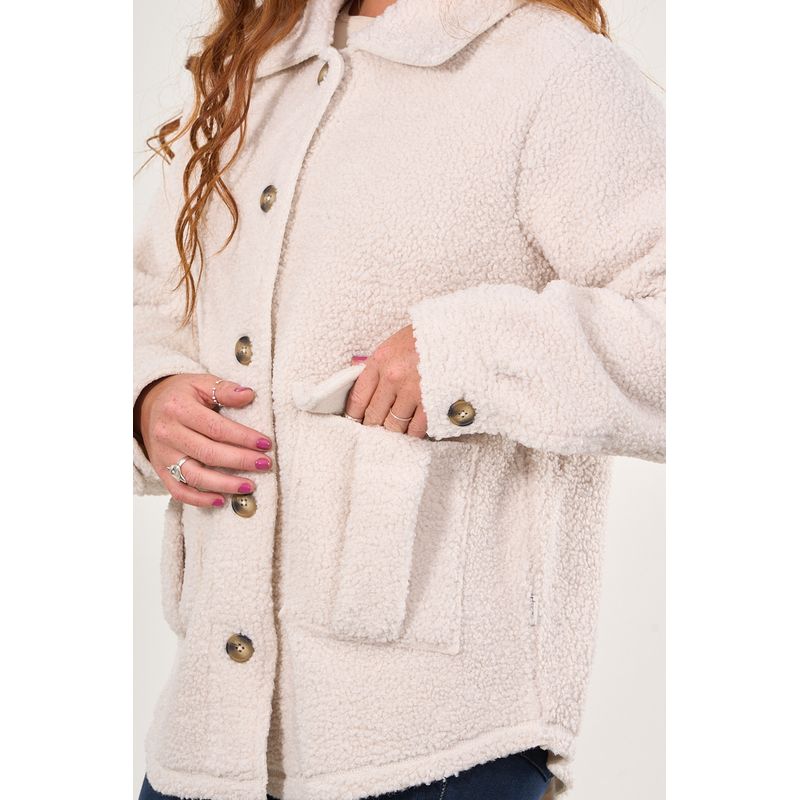 POLEMIC - Sobrecamisa sherpa con bolsillos cargo Crudo mujer Polemic