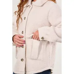 POLEMIC - Sobrecamisa sherpa con bolsillos cargo Crudo mujer