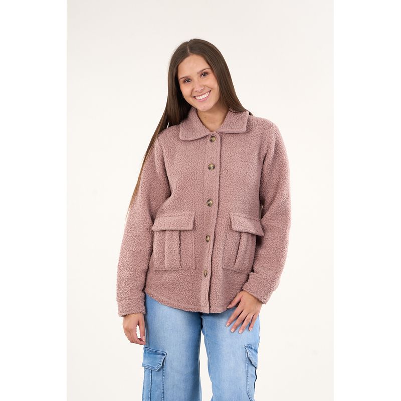 POLEMIC - Sobrecamisa sherpa con bolsillos cargo Palo Rosa mujer Polemic