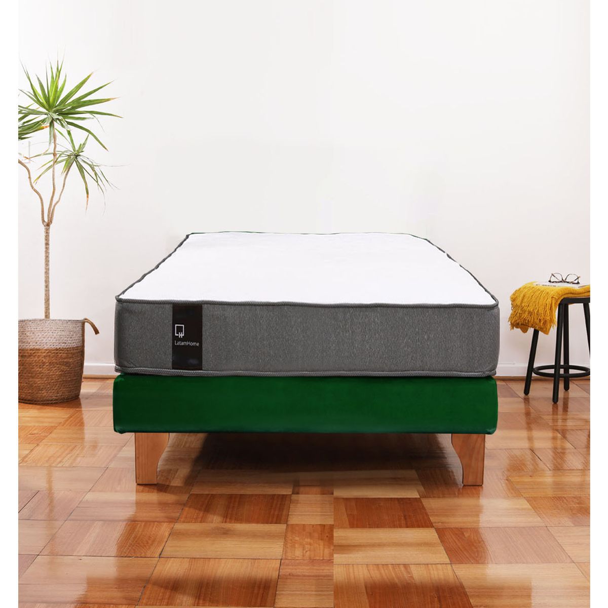 LATAM HOME - Cama Europea Zen Best 1.5 Plaza Colchon Resortes Base Dividida Tela Verde