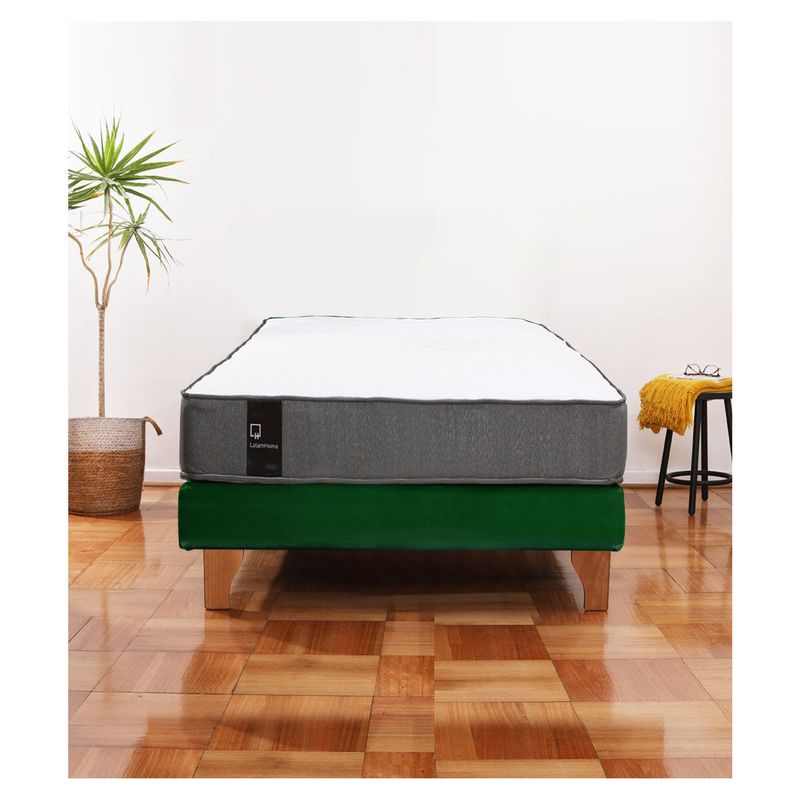 LATAM HOME - Cama Europea Zen Best 1.5 Plaza Tela Velvet Verde.