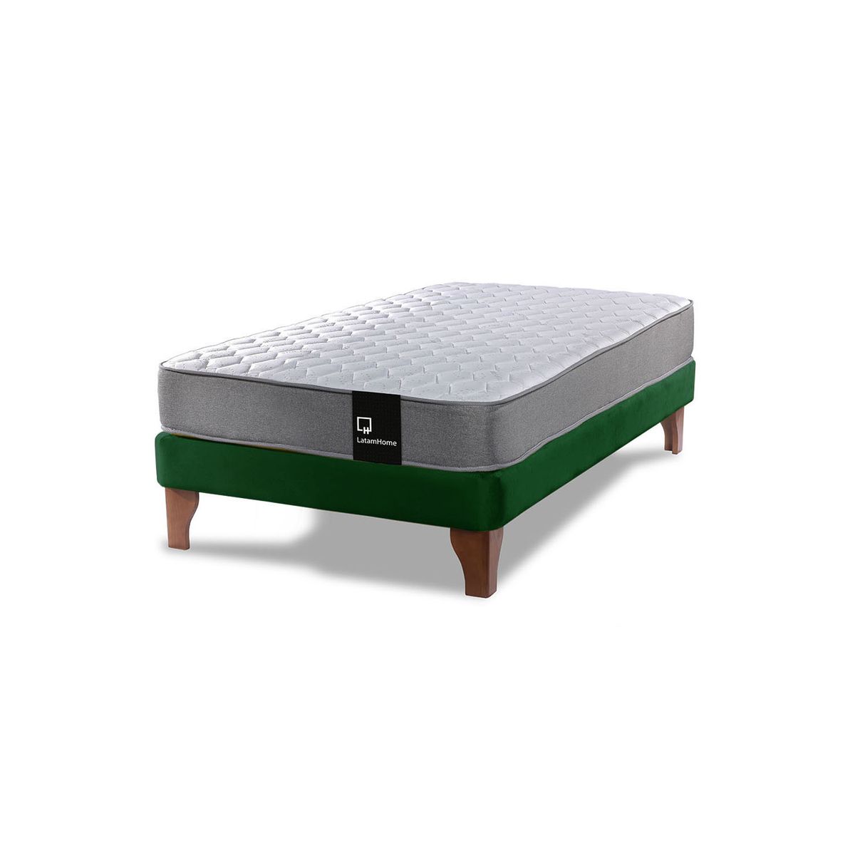 LATAM HOME - Cama Europea Zen Best 1.5 Plaza Colchon Resortes Base Dividida Tela Verde