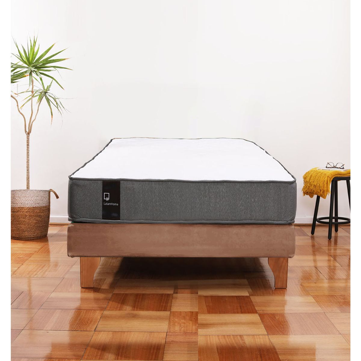 LATAM HOME - Cama Europea Zen Best 1.5 Plaza Colchon Resortes Base DivididaTela Beige