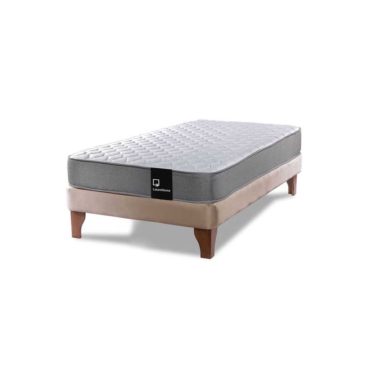LATAM HOME - Cama Europea Zen Best 1.5 Plaza Colchon Resortes Base DivididaTela Beige